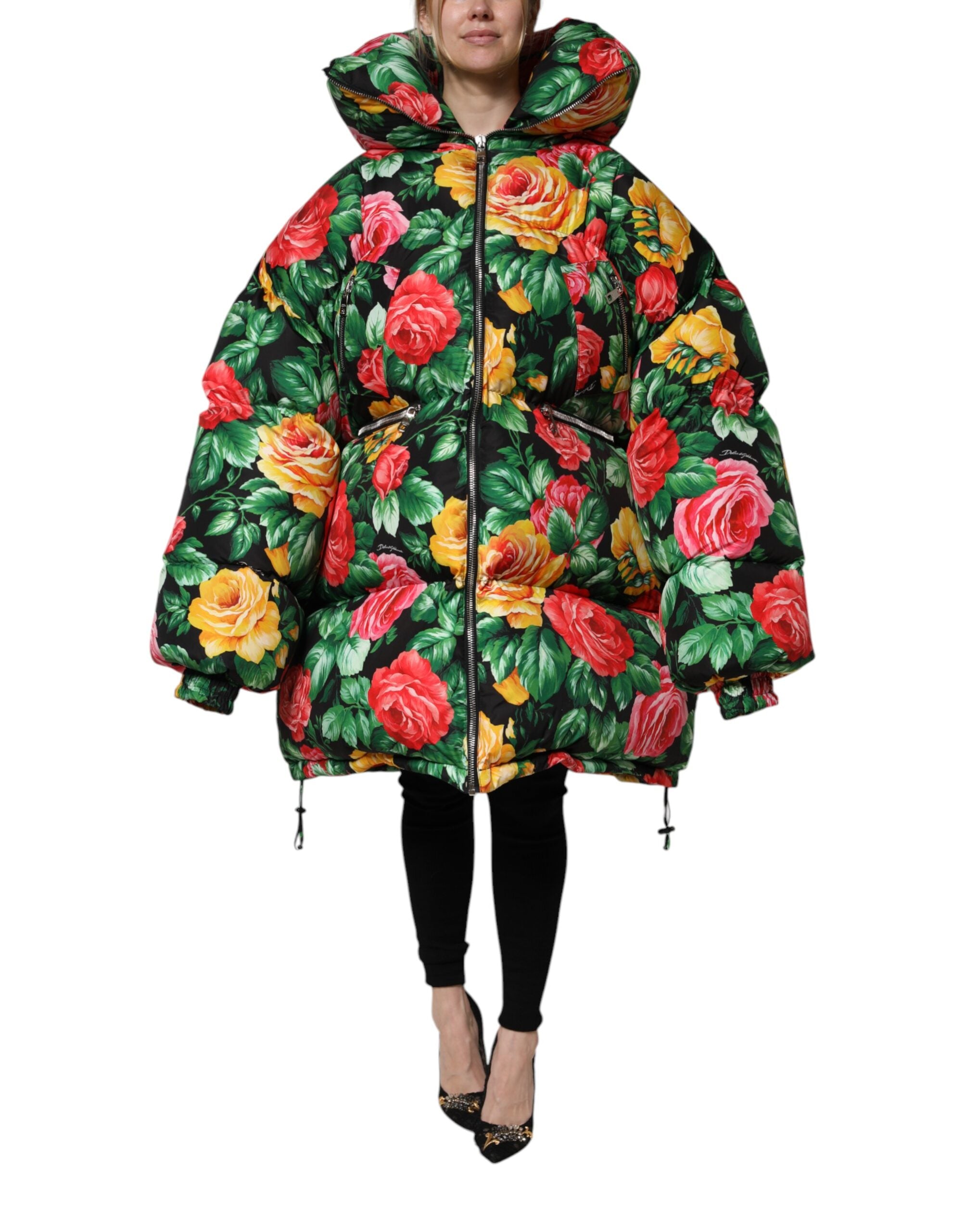 Experience the artistry of the Dolce & Gabbana Multicolor Floral Puffer Hooded Jacket, where exquisite craftsmanship meets vibrant elegance, perfect for any occasion.