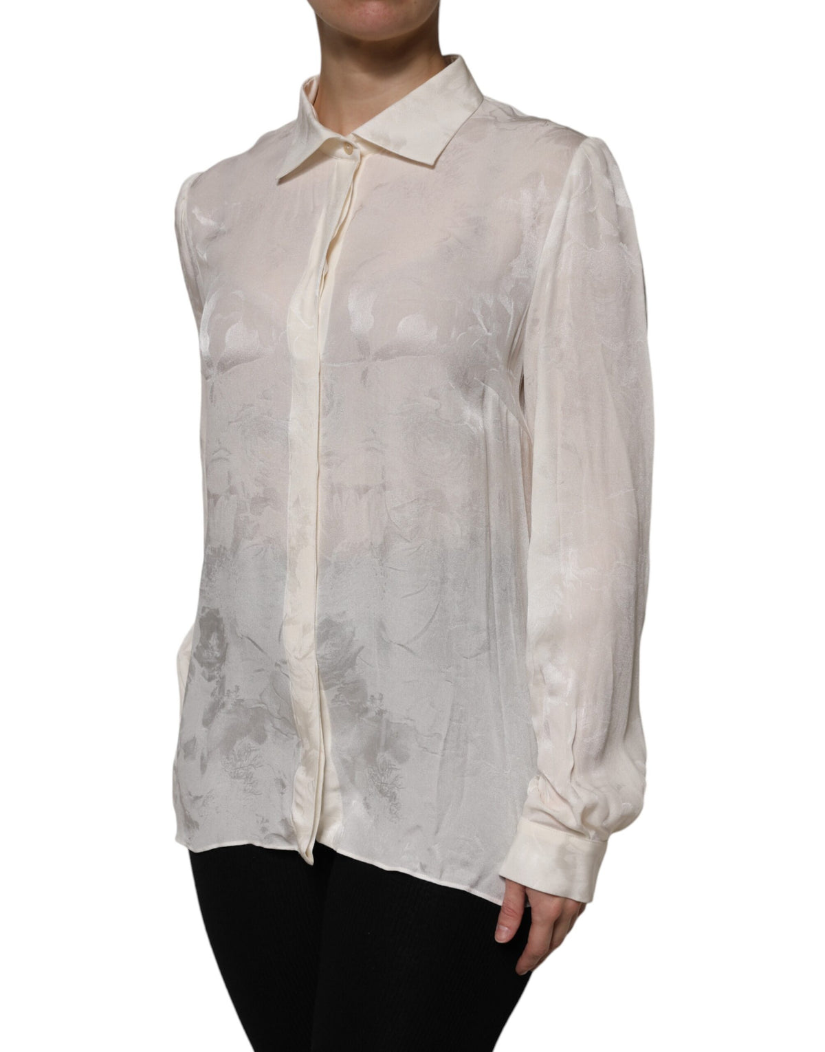 Indulge in the exquisite Dolce & Gabbana White Button Down Long Sleeves Blouse Top, a silk masterpiece that embodies luxury and timeless elegance, perfect for the discerning connoisseur.