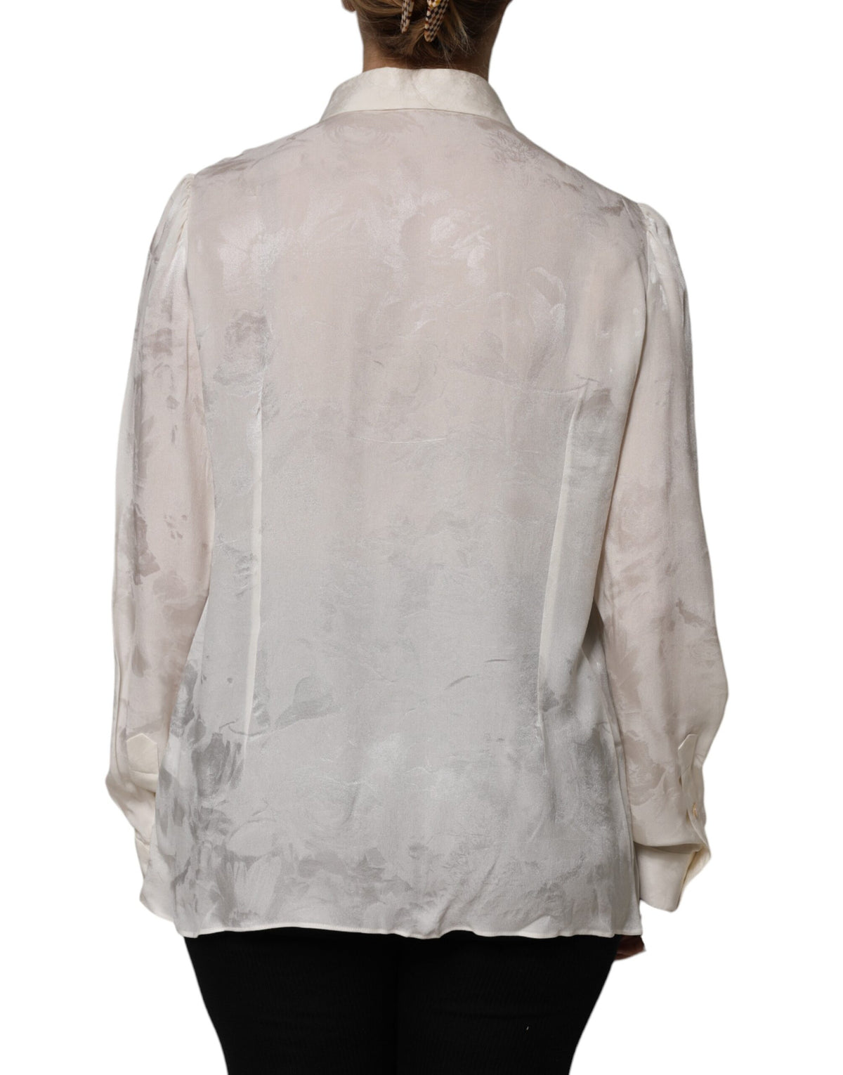 Indulge in the exquisite Dolce & Gabbana White Button Down Long Sleeves Blouse Top, a silk masterpiece that embodies timeless elegance and luxurious craftsmanship.