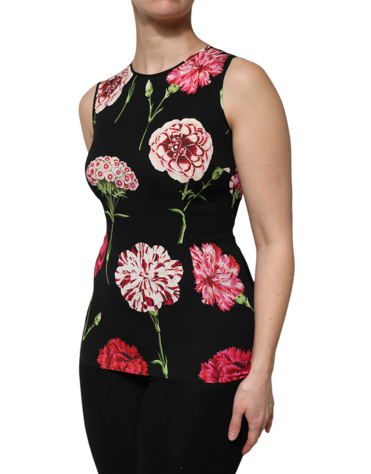 Elevate your elegance with the Dolce & Gabbana Black Floral Print Sleeveless Tank Blouse, a luxurious silk and elastane masterpiece, embodying timeless sophistication and Italian craftsmanship.