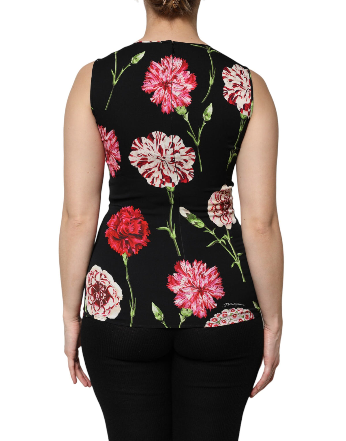 Indulge in the exquisite Dolce & Gabbana Black Floral Print Sleeveless Tank Blouse, a luxurious blend of silk and elastane, embodying timeless elegance and Italian craftsmanship.