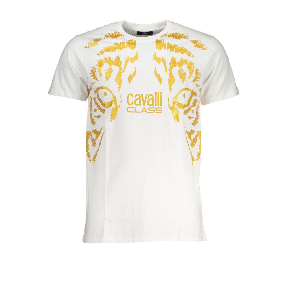 Experience the allure of the Cavalli Class Bianco Cotton Men T-Shirt, a masterpiece of luxury and craftsmanship, perfect for those who embody sophistication and style.