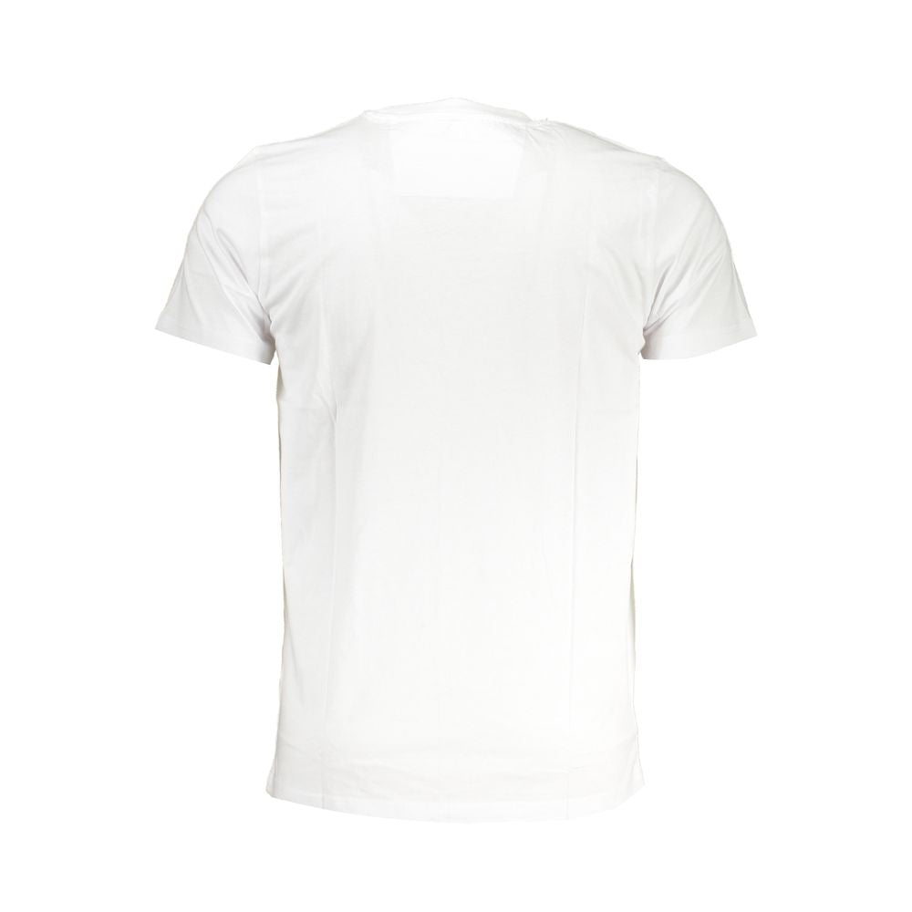 Indulge in the Cavalli Class Bianco Cotton Uomo T-Shirt, crafted from 100% cotton for timeless elegance, embodying luxury and sophistication for every discerning individual.