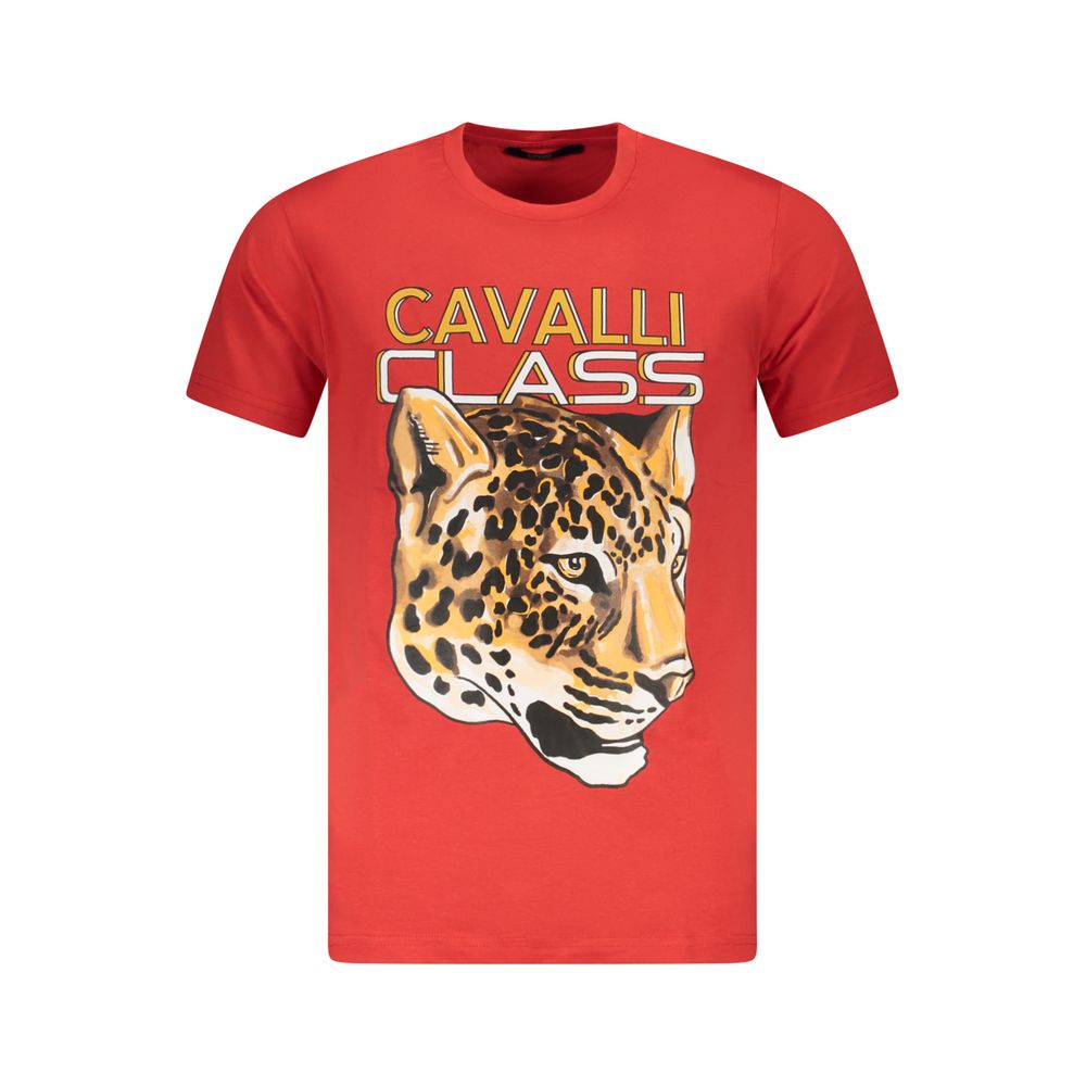 Elevate your wardrobe with the CAVALLI CLASS Red Cotton Men T-Shirt, a luxurious blend of 100% soft Cotone, embodying bold elegance for the discerning individual.