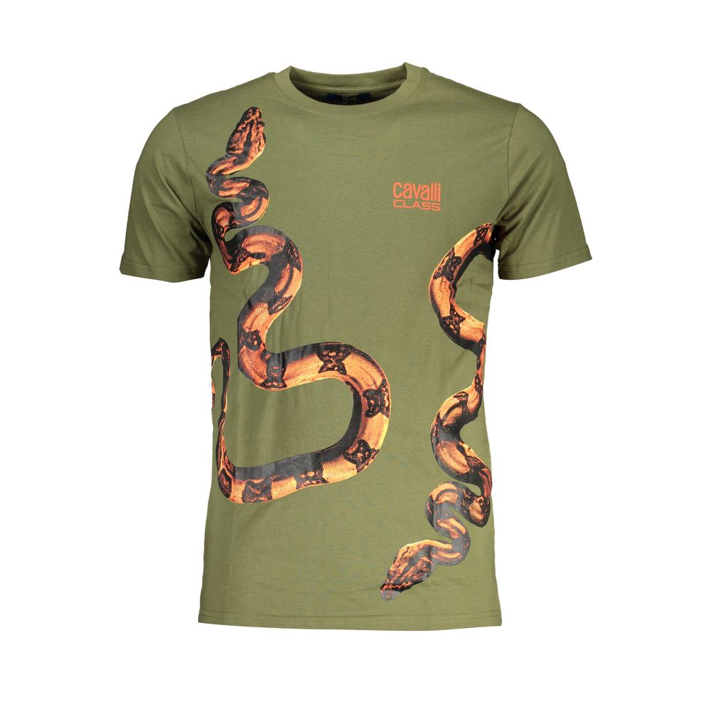 Elevate your style with the CAVALLI CLASS Verde Cotton Mens T-Shirt, a luxurious blend of bold design and exquisite comfort, perfect for the discerning fashion connoisseur.