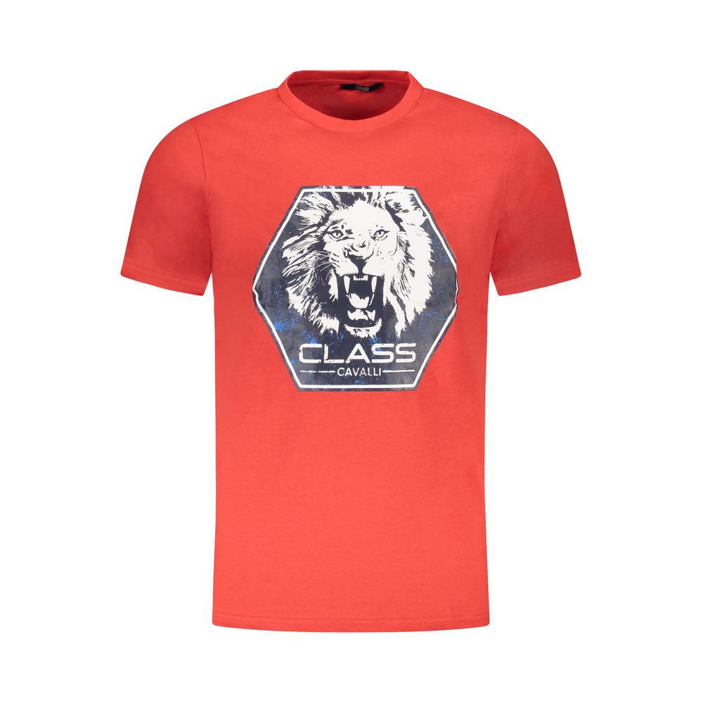 Experience the allure of the CAVALLI CLASS Red Cotton Men's T-Shirt, crafted from luxurious 100% Cotone, embodying sophistication and timeless elegance for the discerning individual.