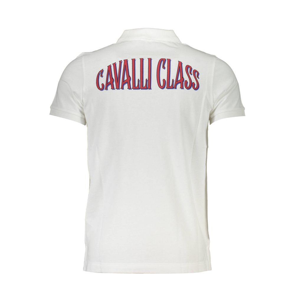 Discover the Cavalli Class Bianco Cotton Men Polo, a masterful blend of 100% pure cotton and elegant design, embodying luxury and sophistication for the discerning individual.