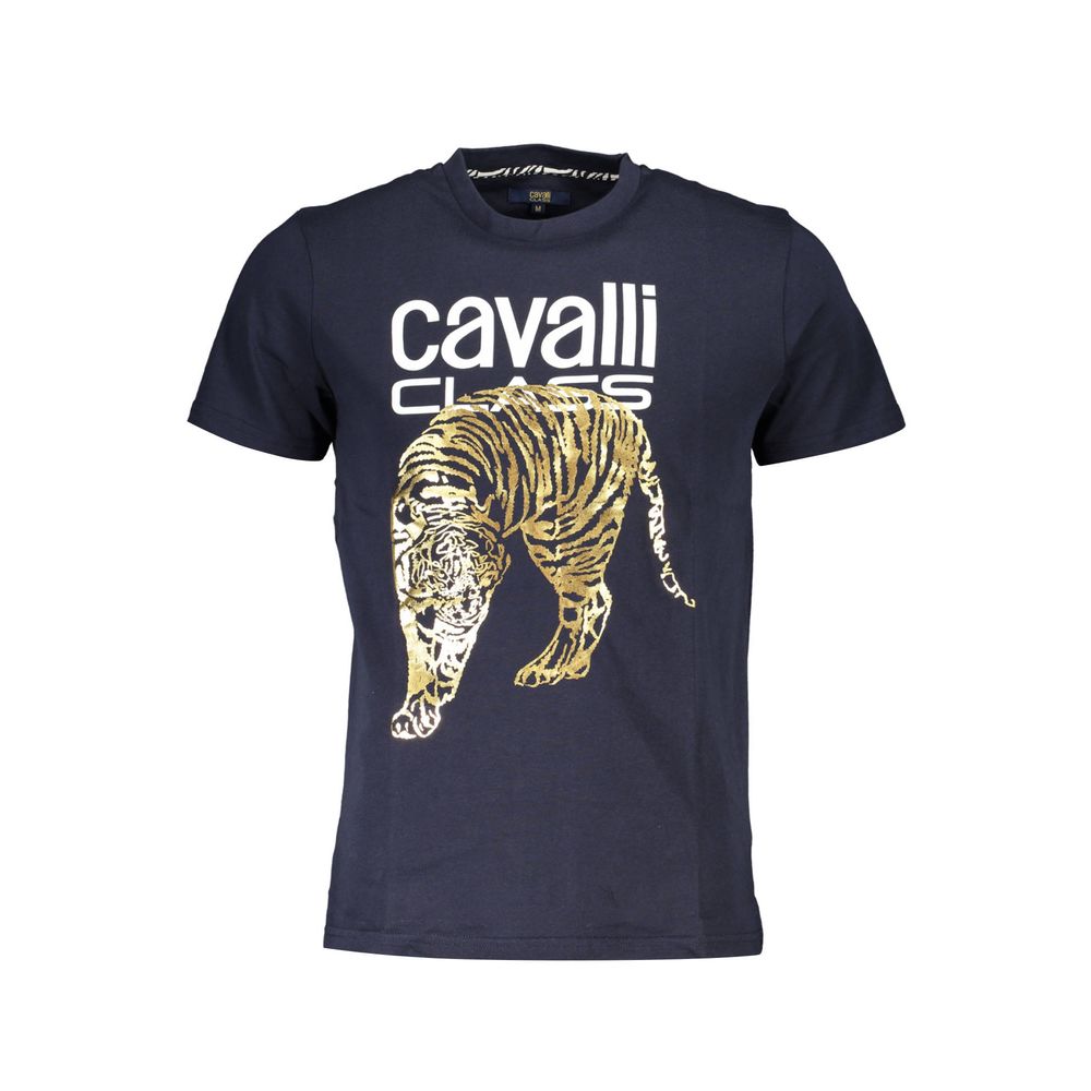Discover the CAVALLI CLASS Blu Cotton Men T-Shirt, crafted from premium cotone for unparalleled comfort and timeless elegance, perfect for any sophisticated occasion.