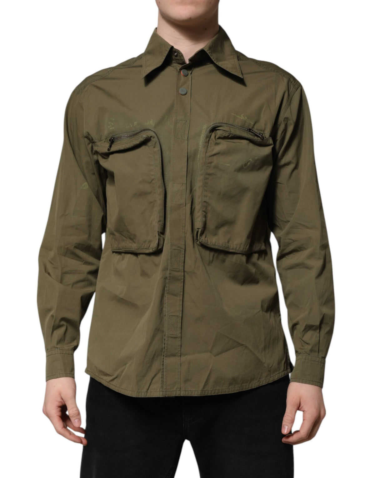 Elevate your wardrobe with the Dolce & Gabbana Army Green Button Down Long Sleeves Shirt, a masterpiece of Italian craftsmanship in luxurious cotton and nylon blend.