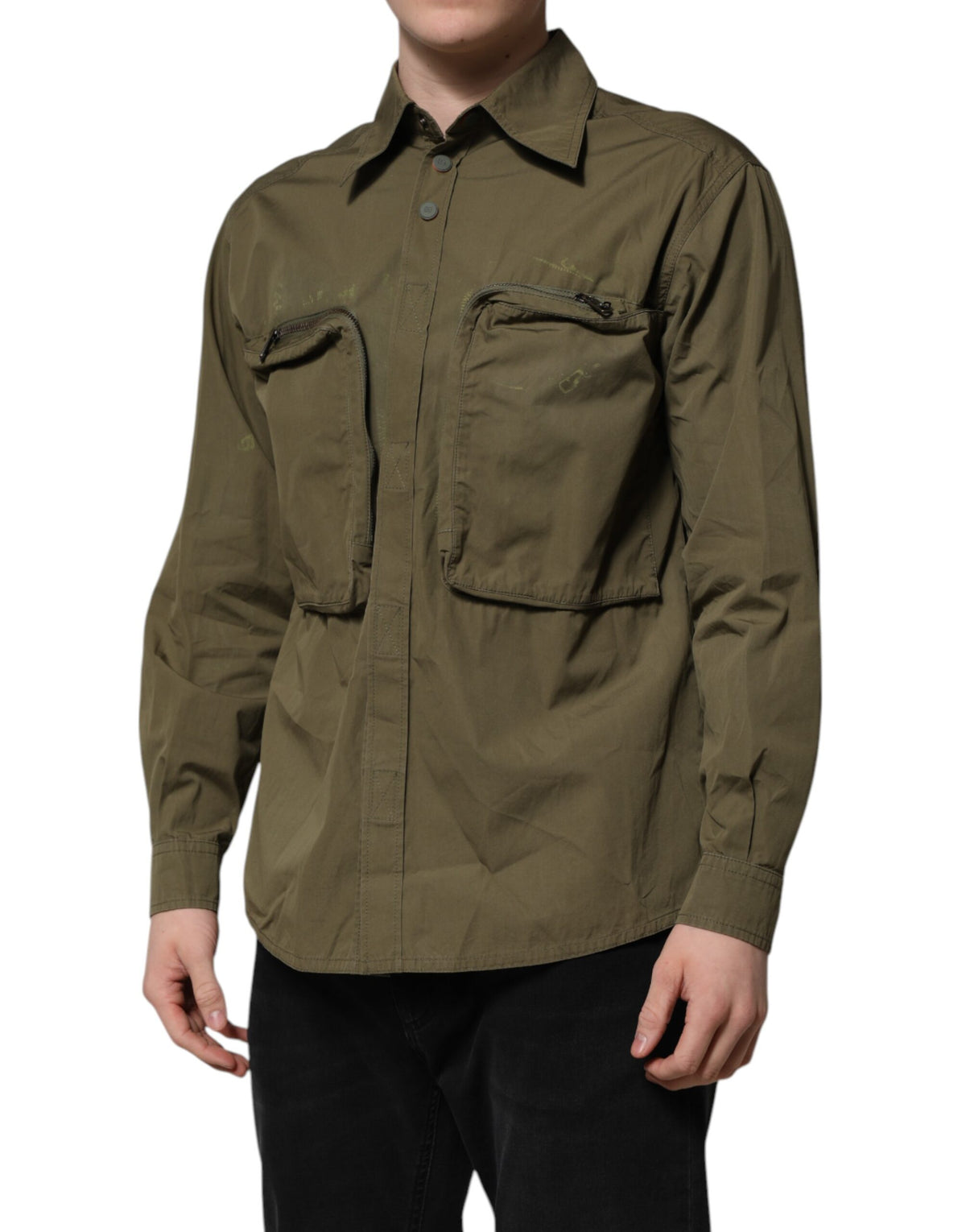 Experience the exquisite Dolce & Gabbana Army Green Button Down Long Sleeves Shirt, where luxurious cotton and nylon blend create timeless elegance for the discerning individual.