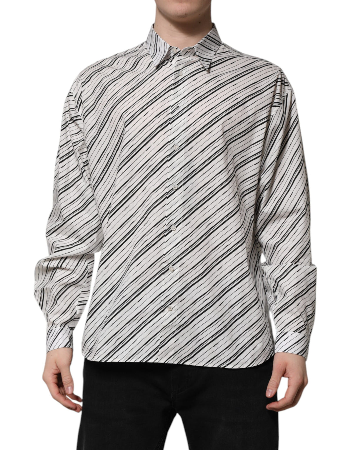 Dolce & Gabbana White Striped Cotton Formal Shirt - Exquisite Elegance