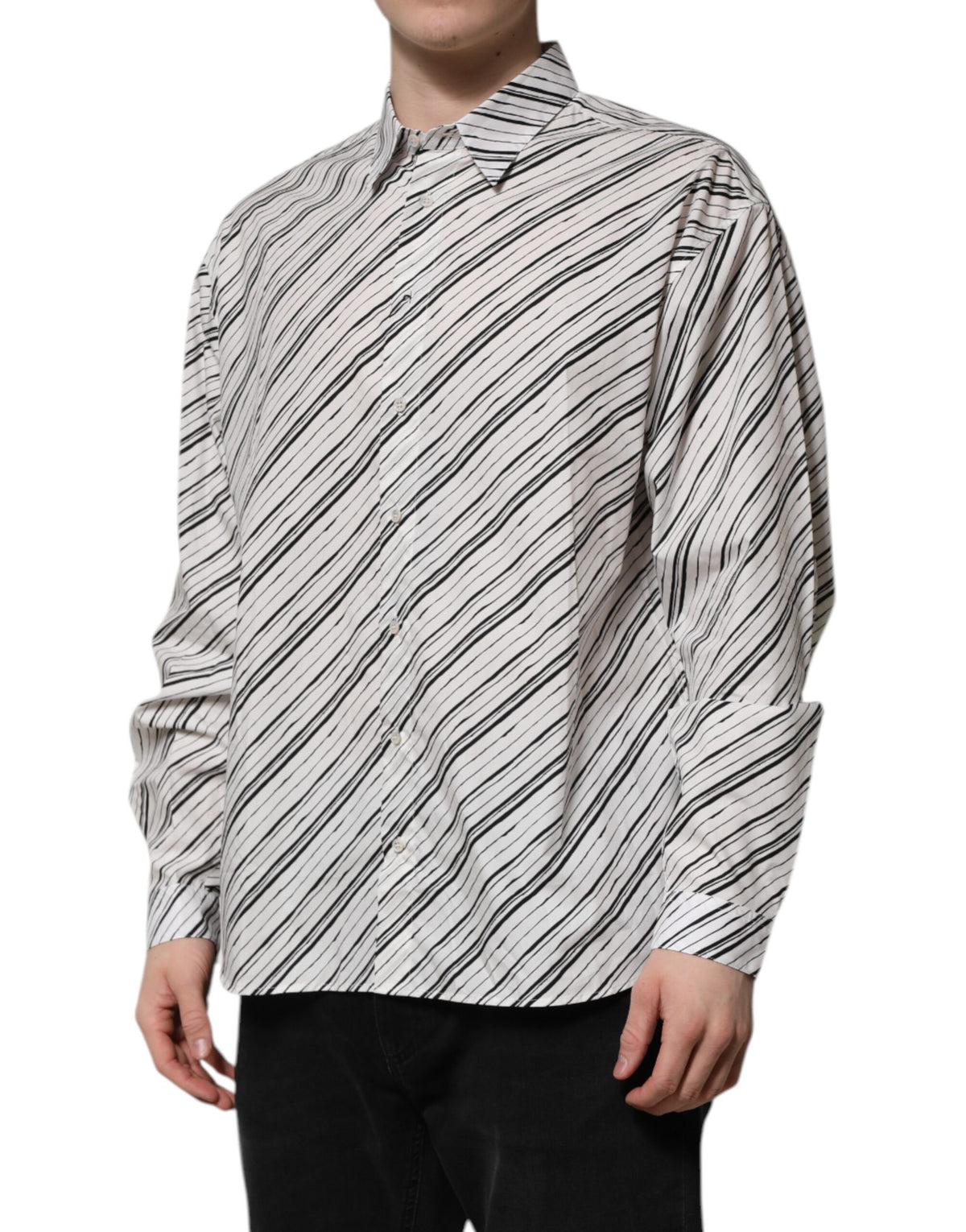 Dolce & Gabbana White Striped Cotton Formal Shirt - Timeless Elegance