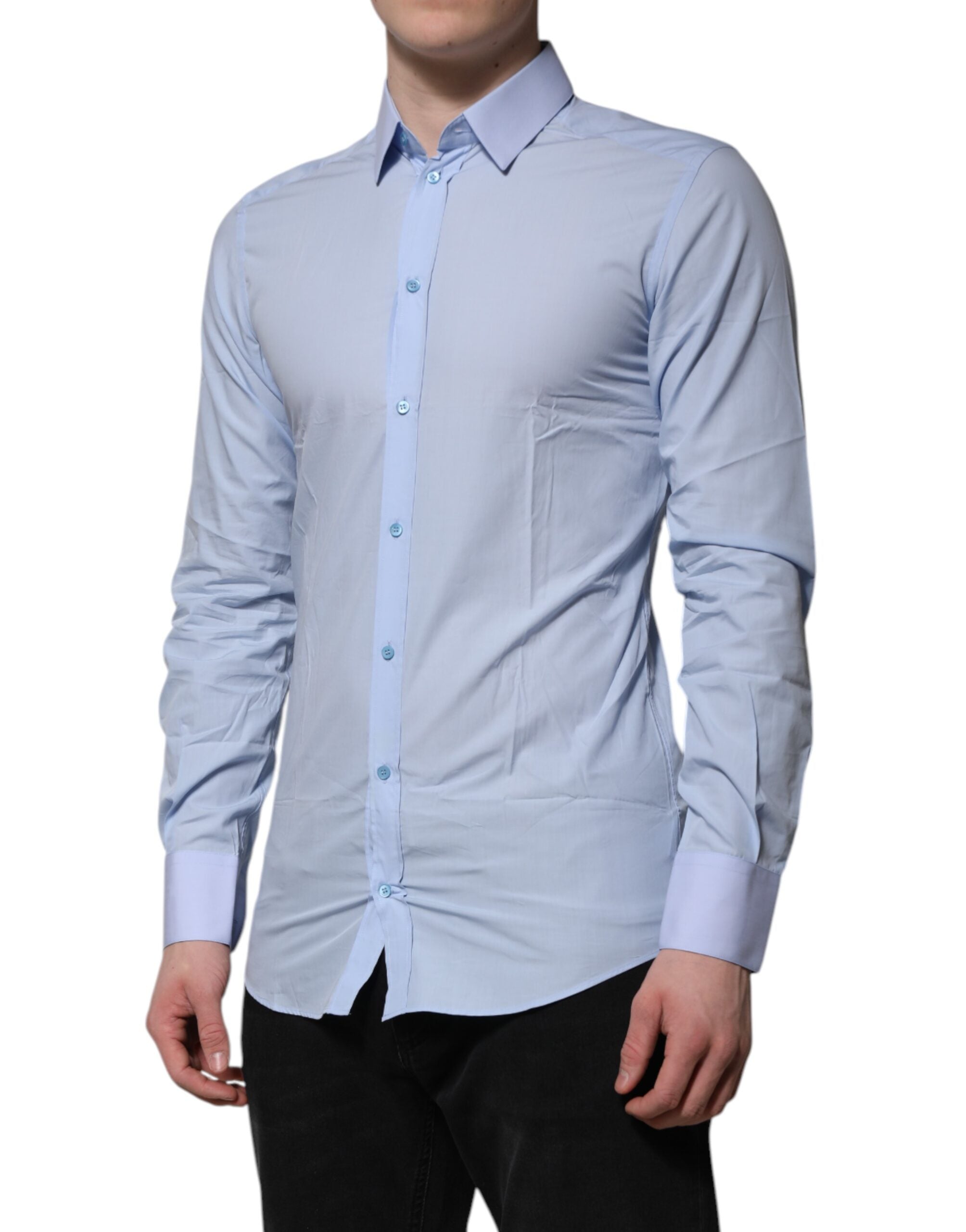 Dolce & Gabbana Blue Cotton GOLD Long Sleeves Men Dress Shirt