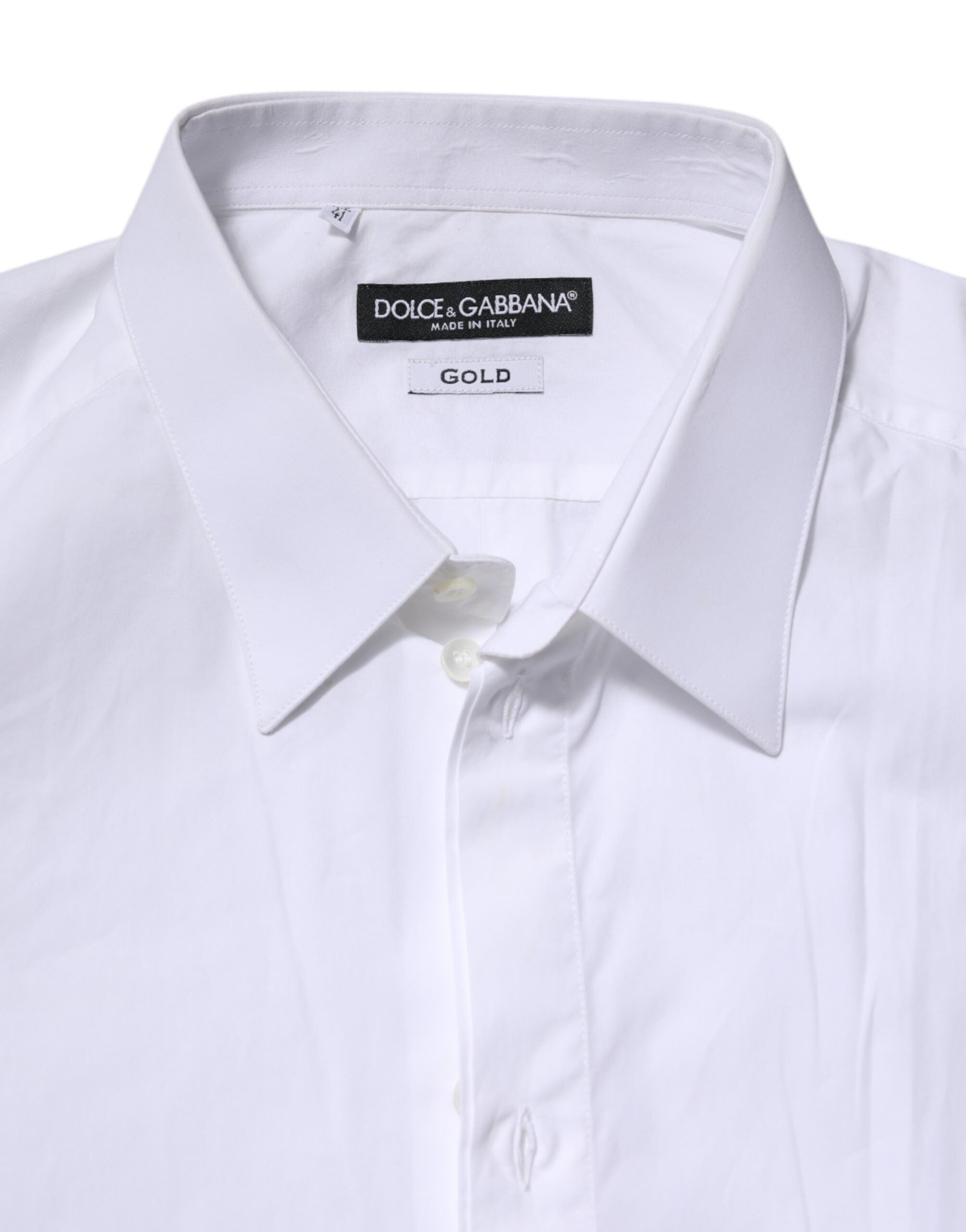 Dolce & Gabbana White Cotton GOLD Long Sleeves Dress Shirt