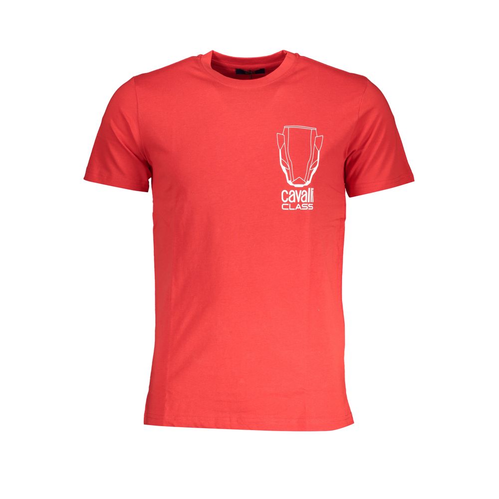 Elevate your style with the CAVALLI CLASS Red Cotton Men's T-Shirt, a luxurious blend of comfort and sophistication, perfect for the discerning fashion connoisseur.