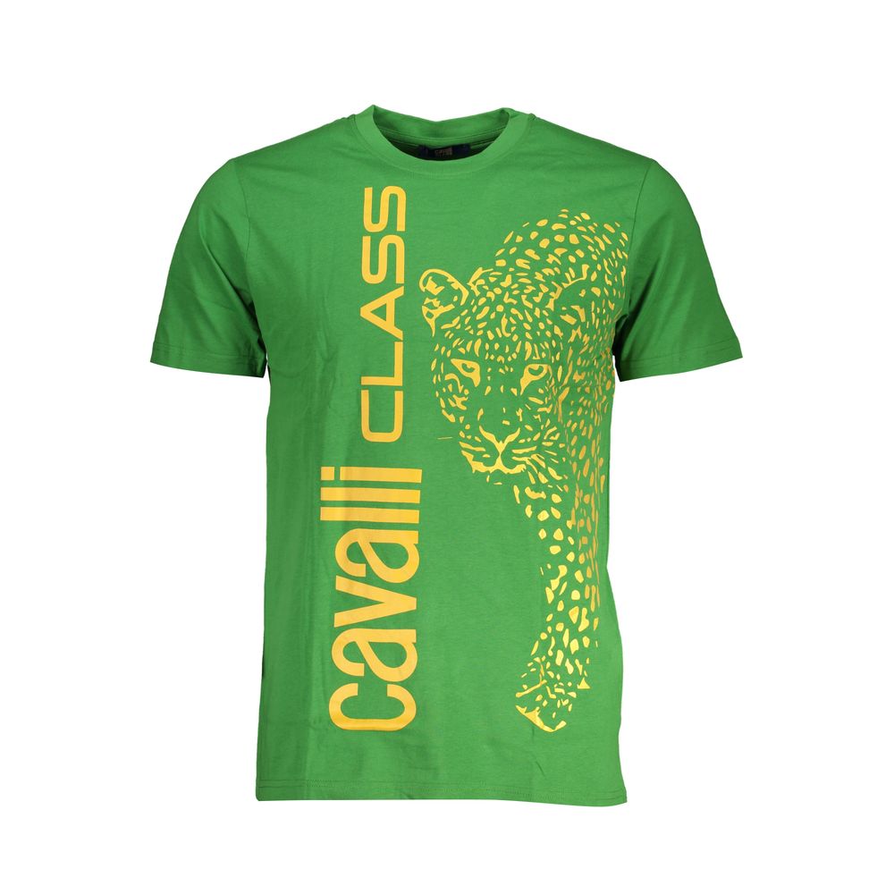 Indulge in the CAVALLI CLASS Verde Cotton Men T-Shirt, a luxurious statement piece crafted from 100% Cotone, embodying sophistication and effortless elegance for the discerning individual.