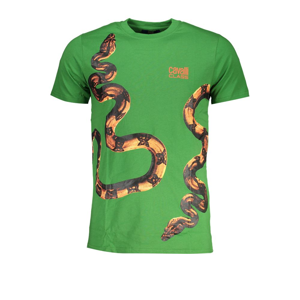 Elevate your wardrobe with the CAVALLI CLASS Verde Cotton Men T-Shirt, a luxurious blend of exquisite craftsmanship and tailored elegance, perfect for the discerning individual.