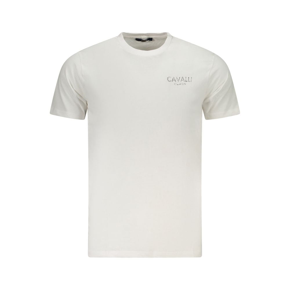 Elevate your wardrobe with the Cavalli Class Bianco Cotton Men T-Shirt, a symbol of timeless luxury and refined craftsmanship, perfect for the discerning individual.