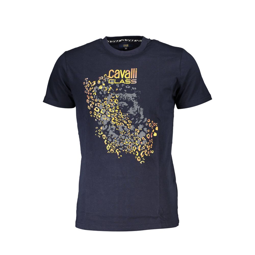Indulge in the elegance of the Cavalli Class Blue Cotton Men T-Shirt, a luxurious staple crafted from premium cotton, embodying sophistication for the discerning individual.