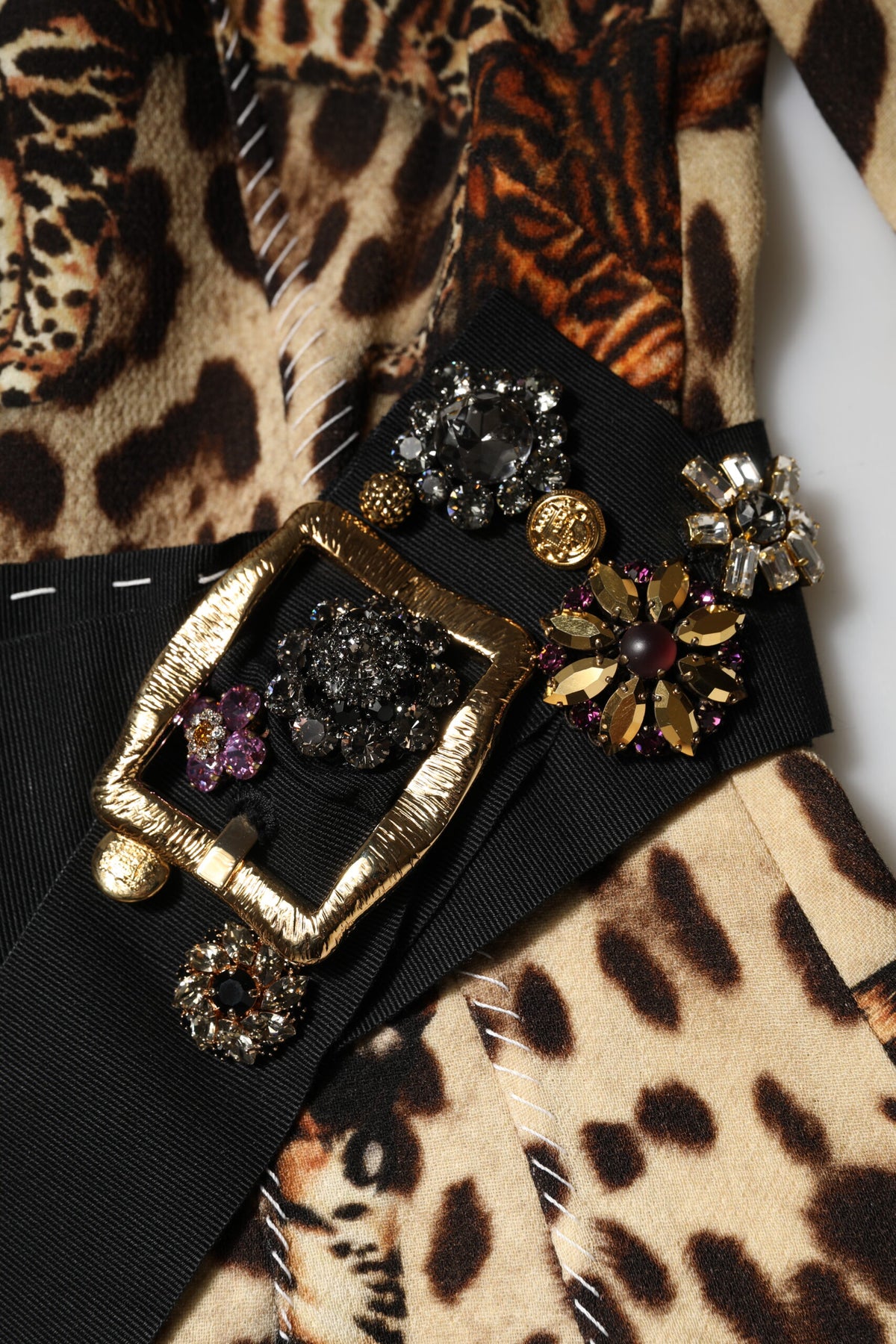 Indulge in the exquisite Dolce & Gabbana Brown Leopard Print Belted A-line Midi Dress, crafted from luxurious virgin wool and nylon, embodying timeless elegance and artisanal mastery.