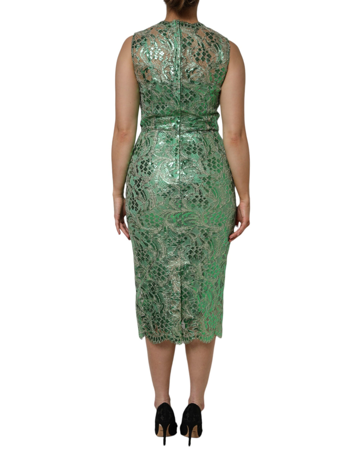 Elevate your elegance with the Dolce & Gabbana Green Cotton Floral Lace Sheath Midi Dress, a masterpiece of Italian craftsmanship that embodies luxury and sophistication.