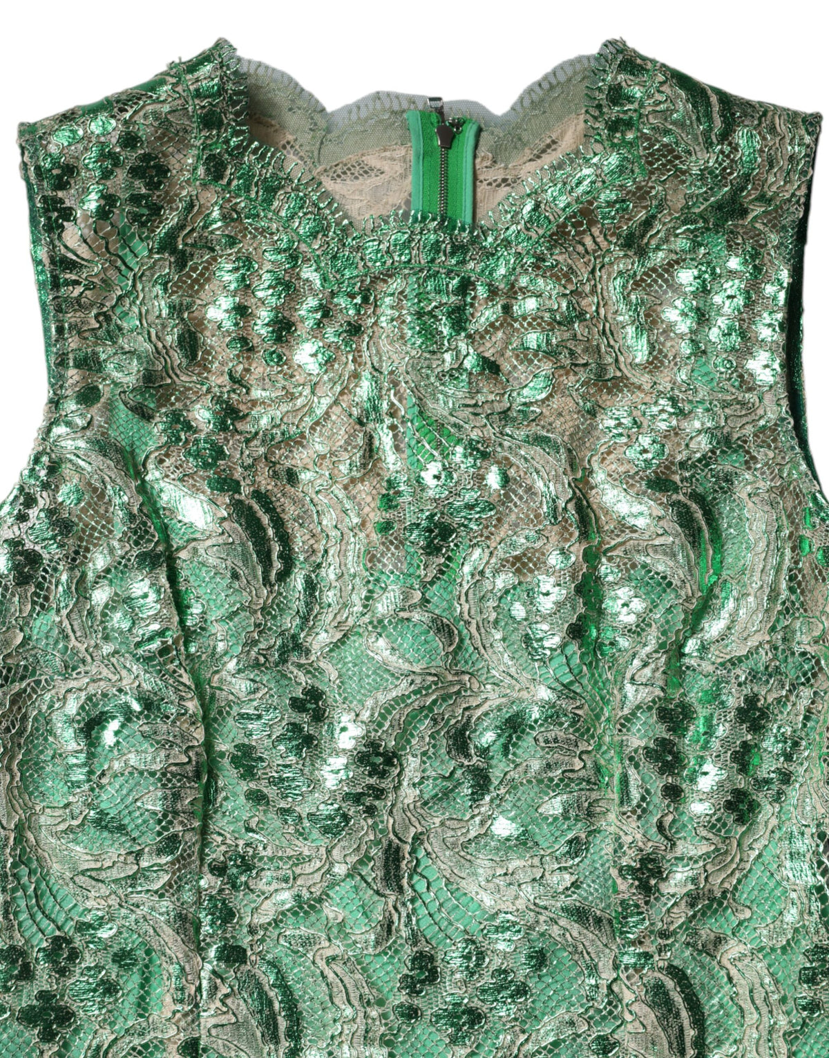 Indulge in the exquisite Dolce & Gabbana Green Cotton Floral Lace Sheath Midi Dress, a masterpiece of Italian craftsmanship that embodies elegance and allure for the discerning individual.