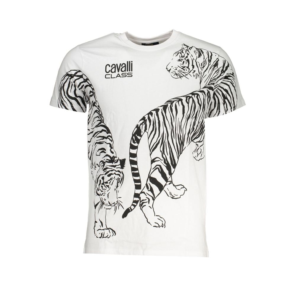 Elevate your wardrobe with the Cavalli Class Bianco Cotton Men T-Shirt, a blend of luxurious cotton and timeless elegance, perfect for the discerning individual.