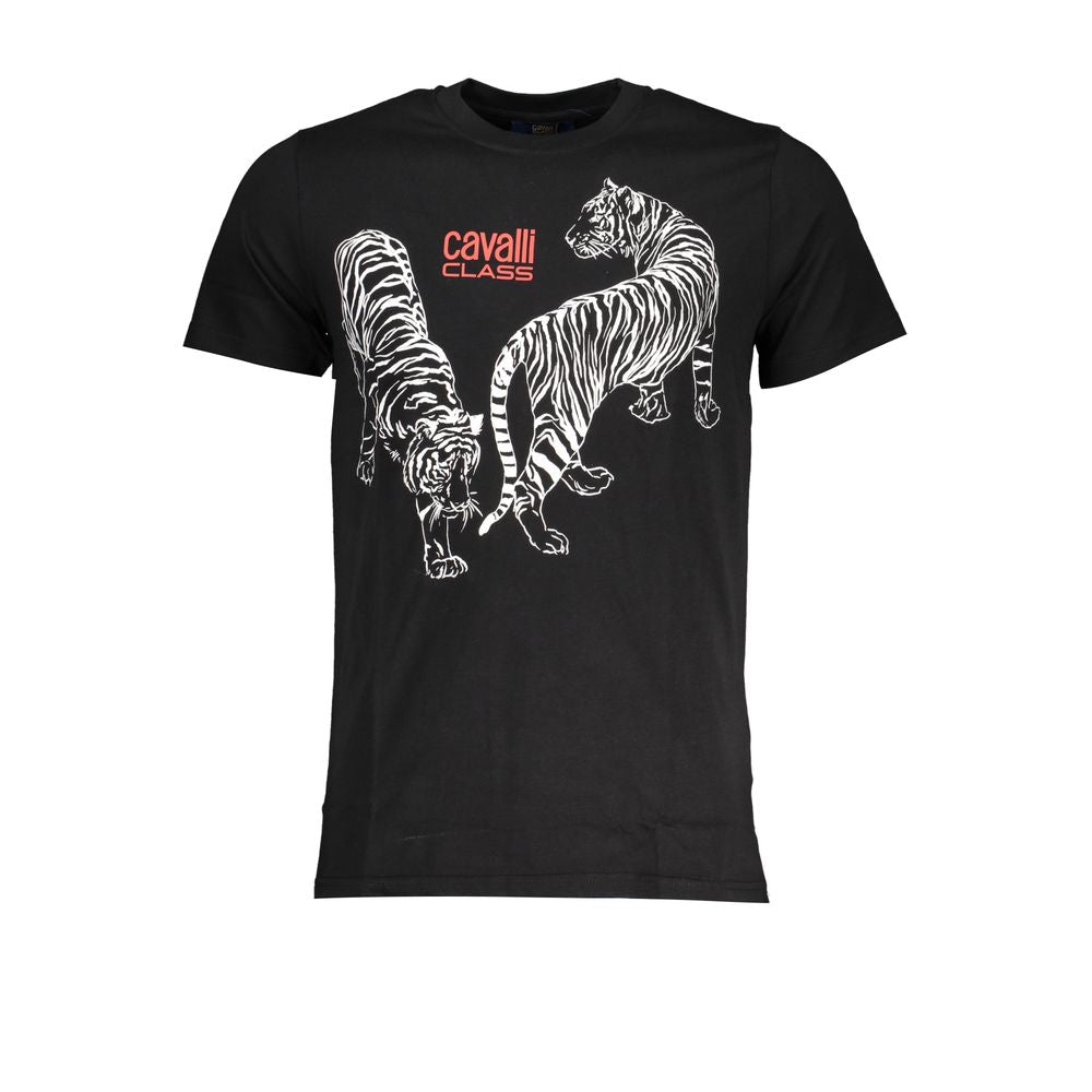 Elevate your wardrobe with the CAVALLI CLASS Black Cotton Men T-Shirt, a masterpiece of exquisite craftsmanship and timeless luxury, perfect for the discerning individual.