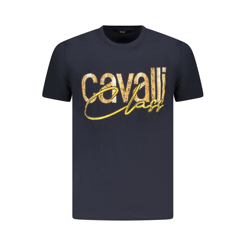 Elevate your wardrobe with the Cavalli Class Blue Cotton Men T-Shirt, a masterpiece of 100% cotton craftsmanship that embodies luxury and timeless sophistication.