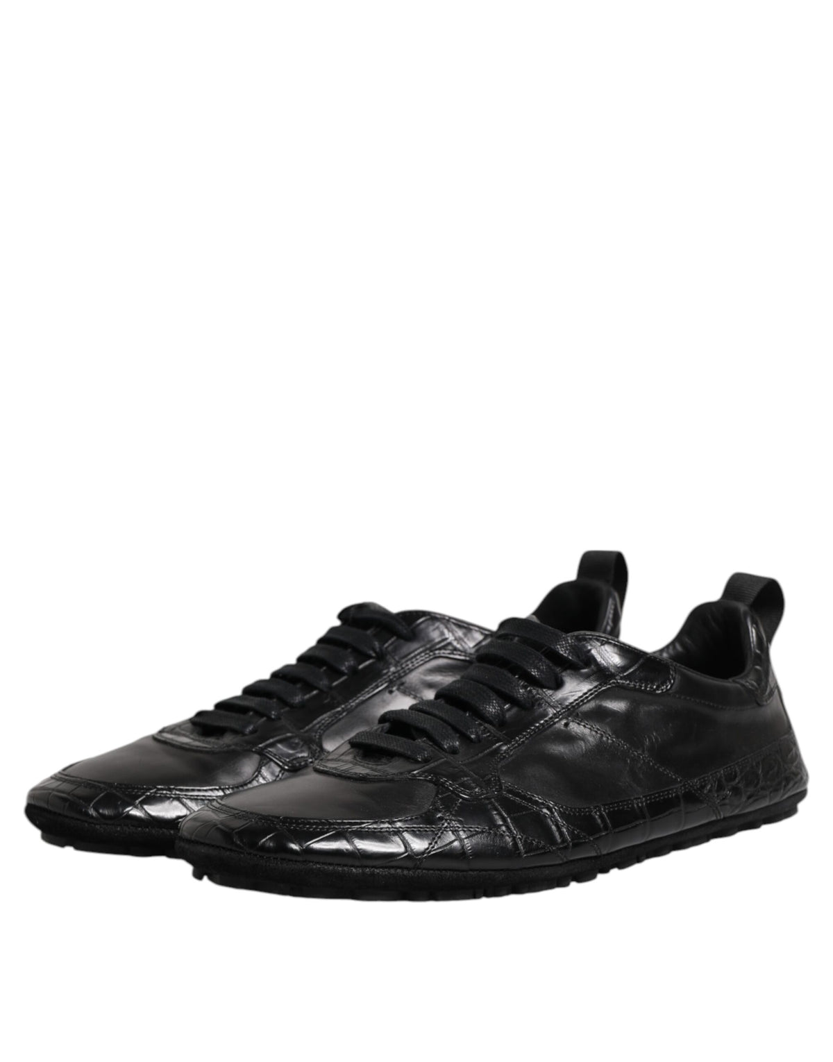 Dolce & Gabbana Black Exotic Leather Low Top Sneakers, Luxury Footwear