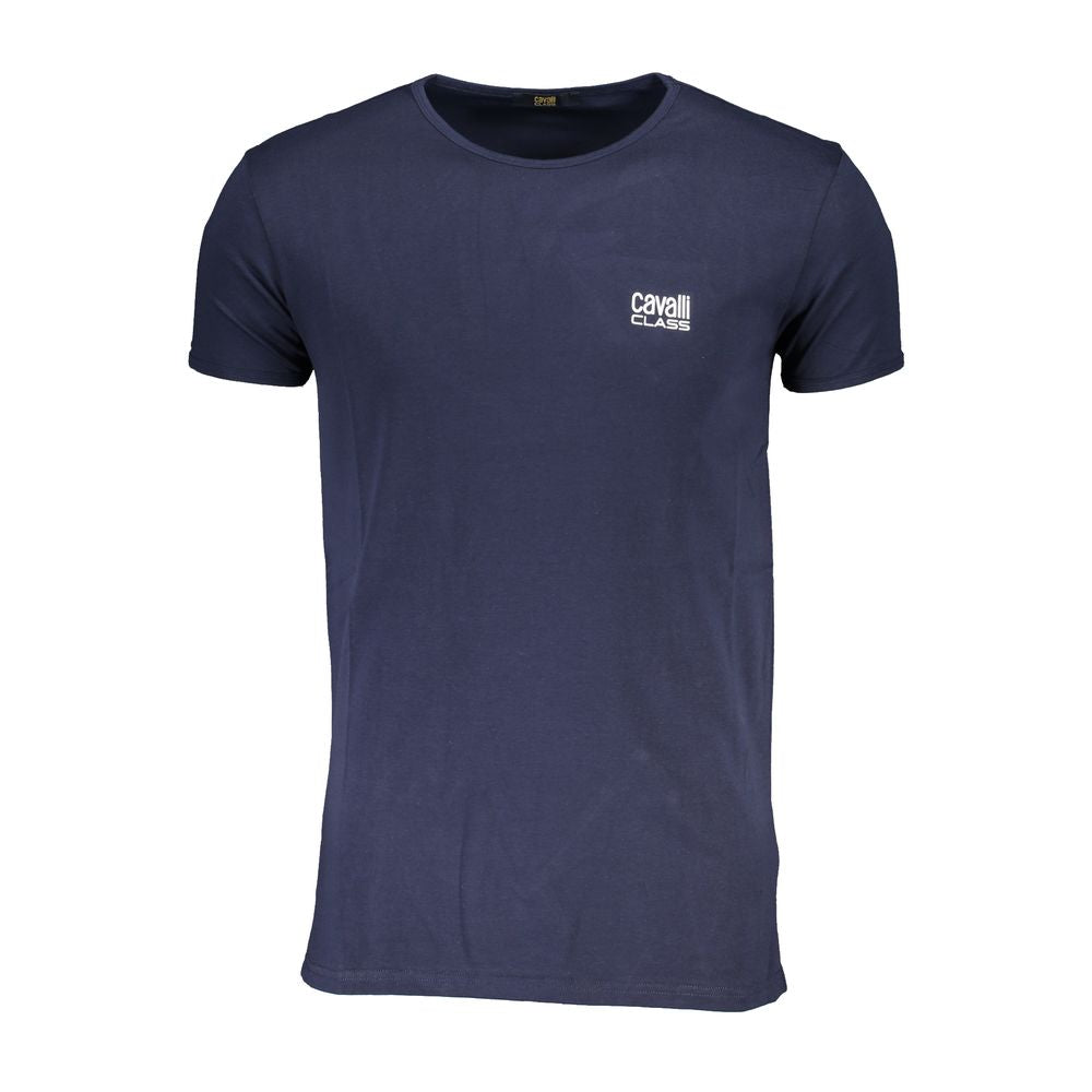 Elevate your wardrobe with the CAVALLI CLASS Blue Cotton Men's T-Shirt, a blend of luxurious cotton and elastane, embodying timeless elegance and refined comfort.