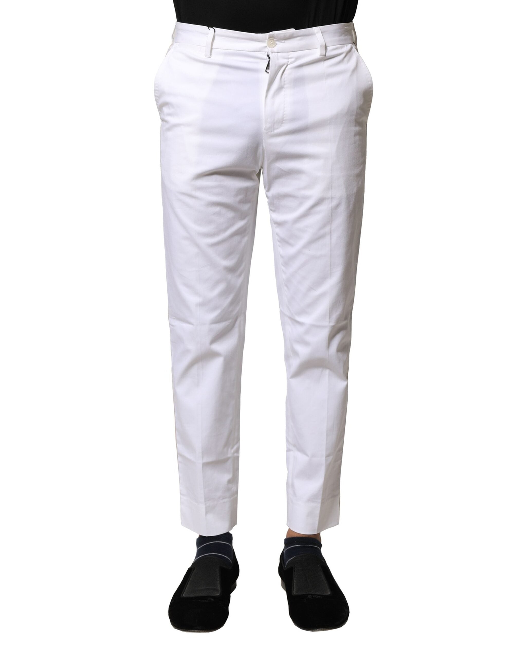 Dolce & Gabbana White Cotton Tapered Pants - Luxurious Elegance