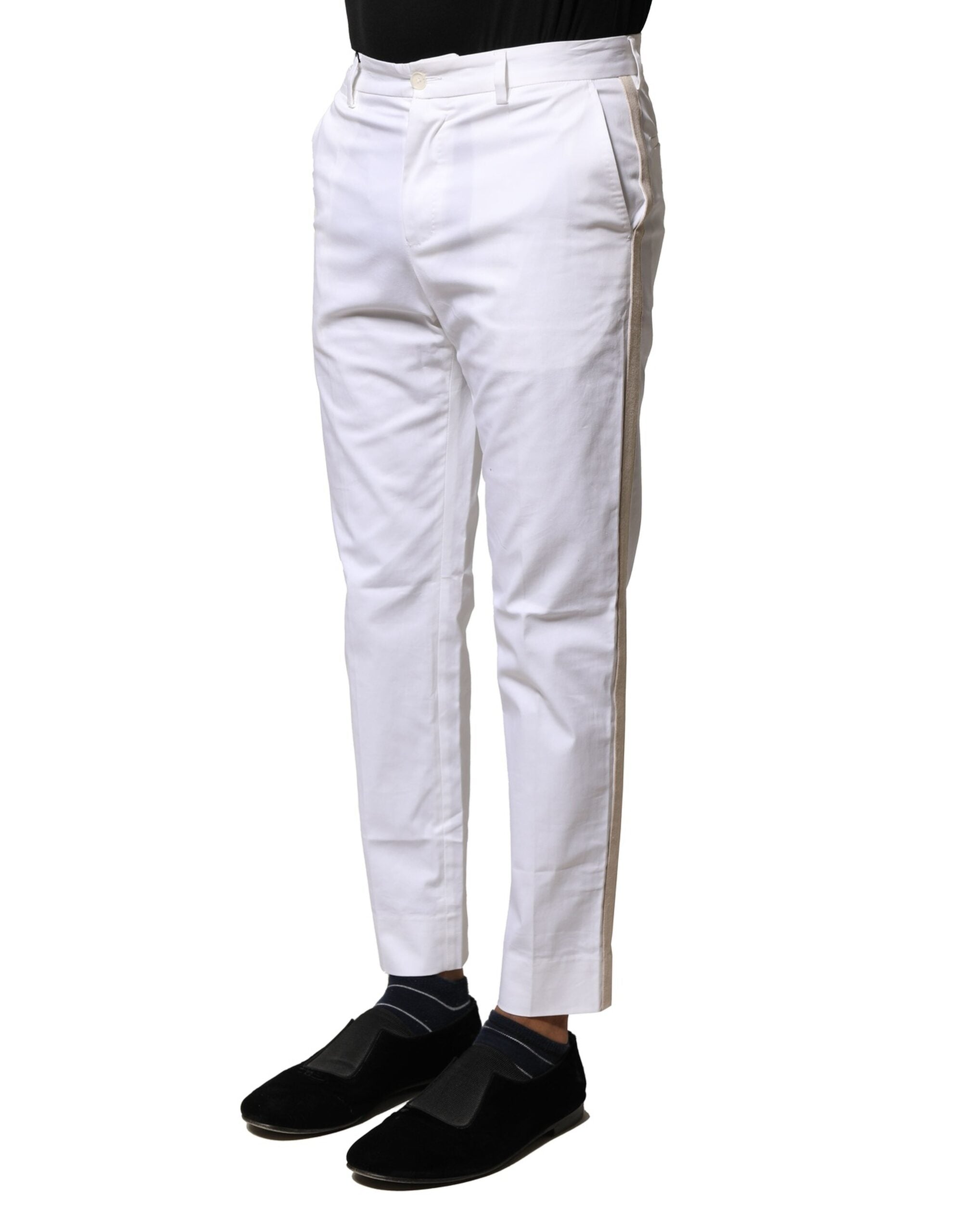 Dolce & Gabbana White Cotton Tapered Pants - Luxurious Elegance