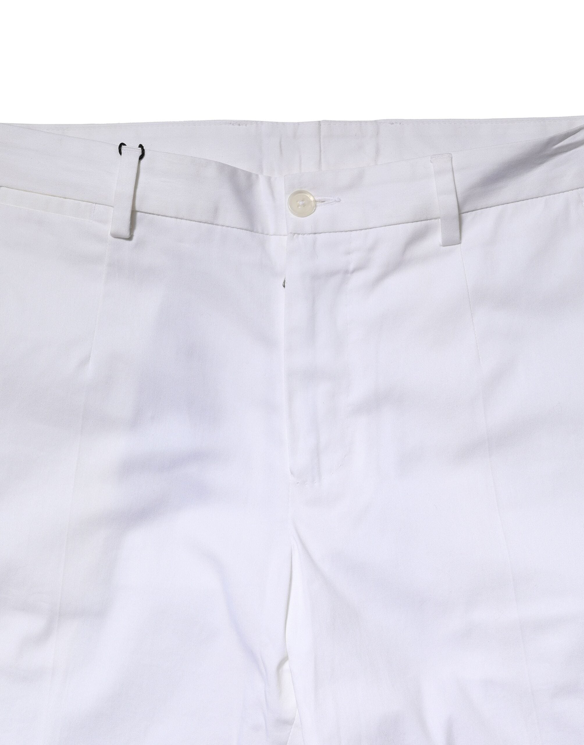 Dolce & Gabbana White Cotton Straight Logo Pants - Luxurious Elegance