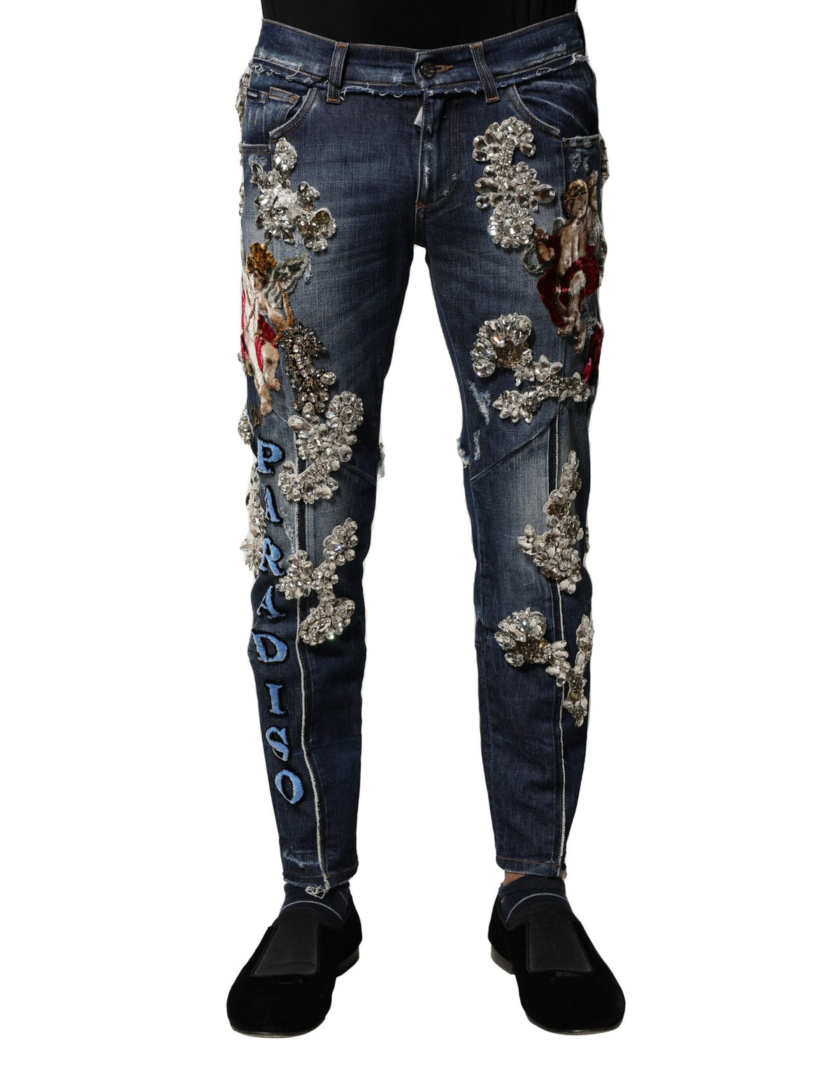 Dolce & Gabbana Blue Rhinestone Denim Jeans - Luxury Redefined
