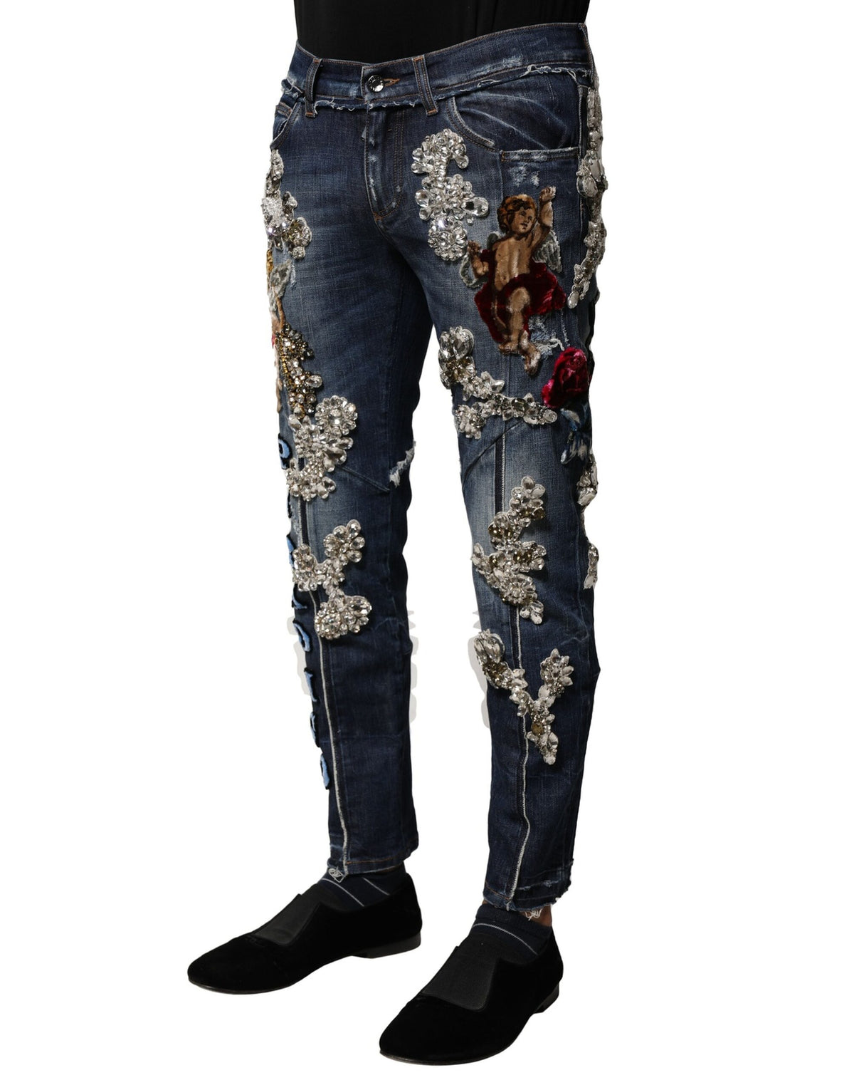 Dolce & Gabbana Blue Rhinestone Denim Jeans - Luxury Redefined