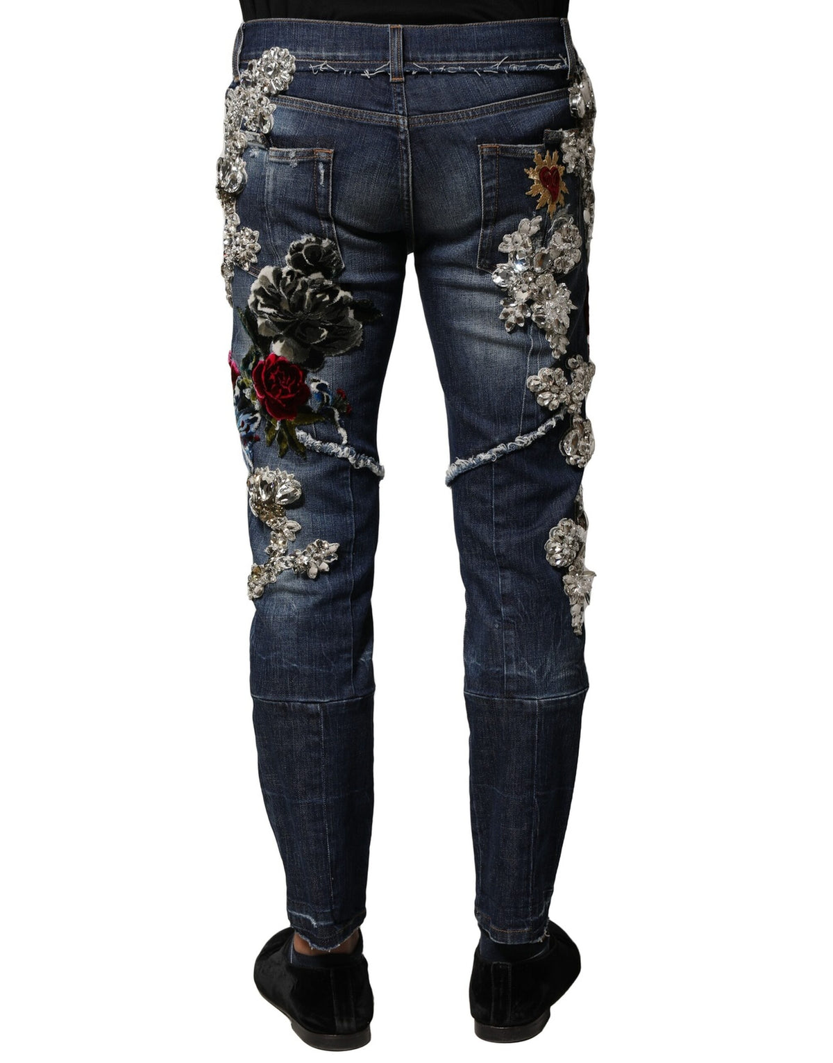 Dolce & Gabbana Blue Rhinestone Embellish Denim Jeans - Luxury Redefined