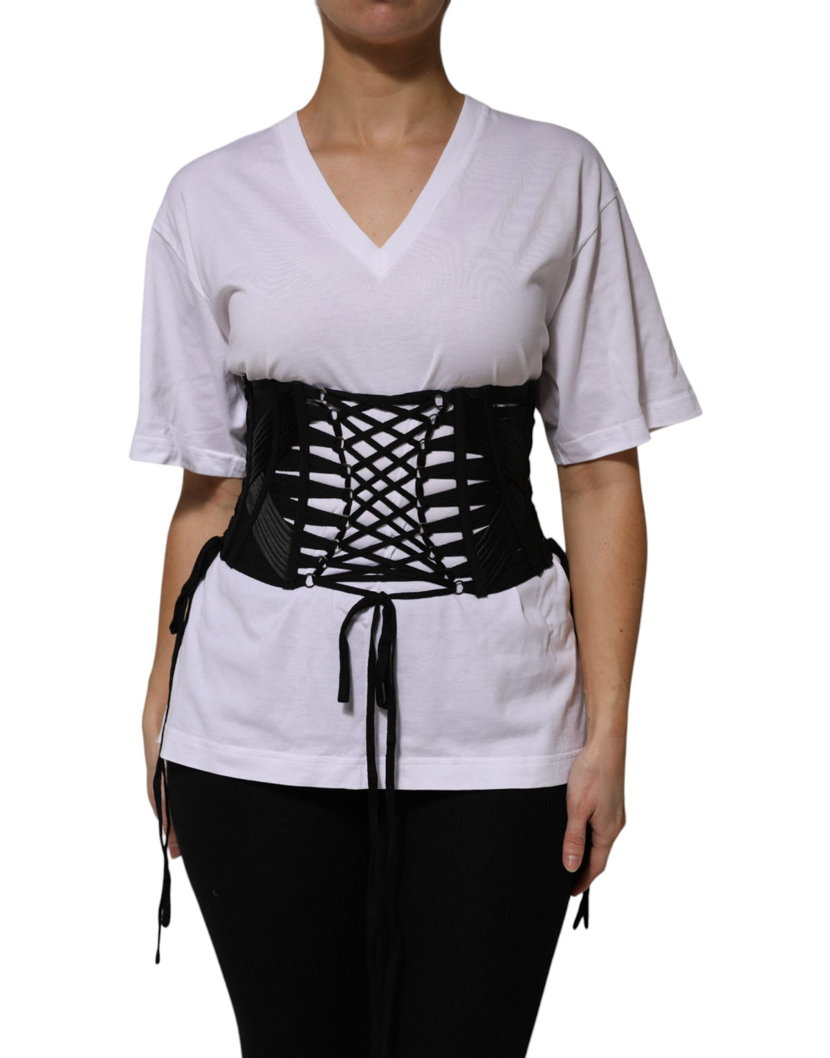Indulge in the Dolce & Gabbana Black Cotton Waist Lace-Up Corset Belt, a luxurious blend of exquisite craftsmanship and timeless elegance, perfect for elevating your style.