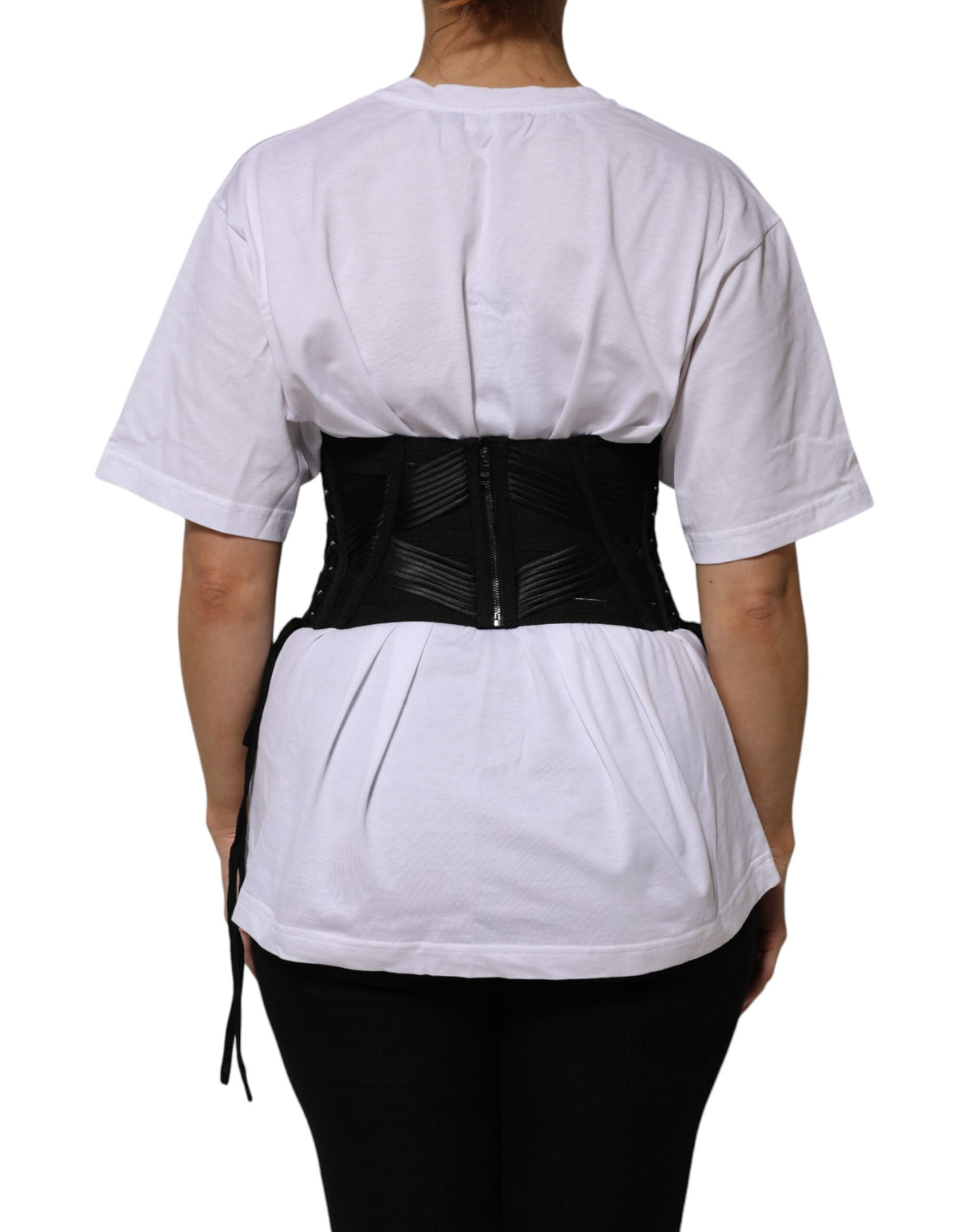 Indulge in the exquisite Dolce & Gabbana Black Cotton Waist Lace-Up Corset Belt, a luxurious statement piece that elevates your silhouette with timeless elegance and refined craftsmanship.