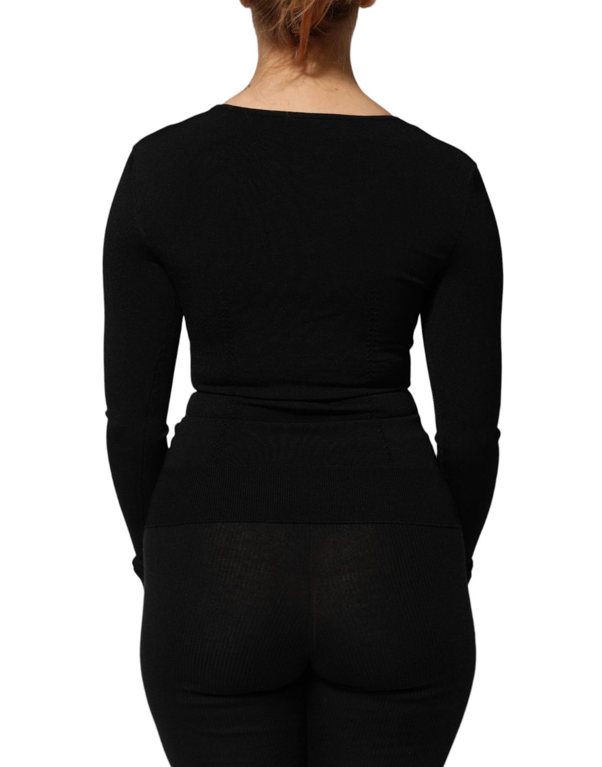 Elevate your wardrobe with the Dolce & Gabbana Black Square Neck Long Sleeves Pullover Top, a masterpiece of Italian craftsmanship in a luxurious blend that embodies timeless elegance.