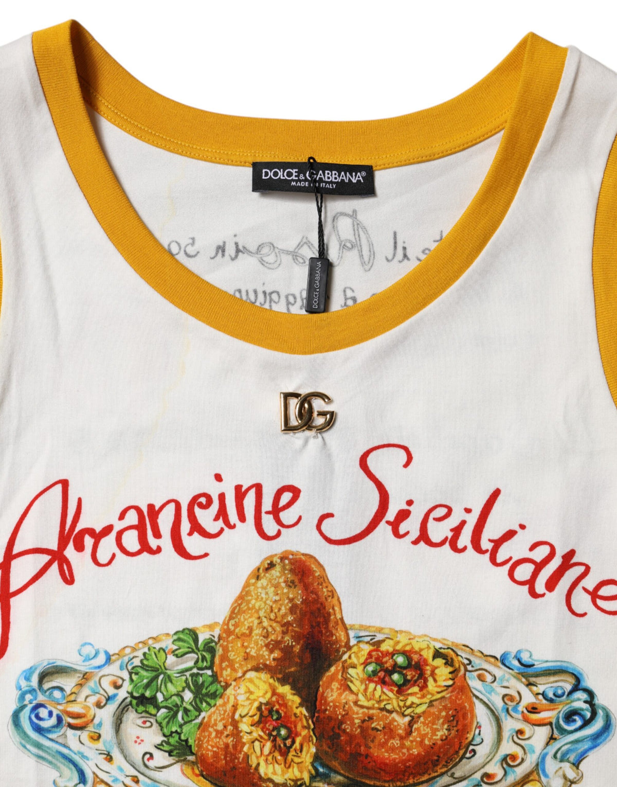 Indulge in the allure of Dolce & Gabbana's White Araneine Siciliane Sleeveless Tank Top, crafted from luxurious cotton to elevate your sophisticated style with timeless elegance.