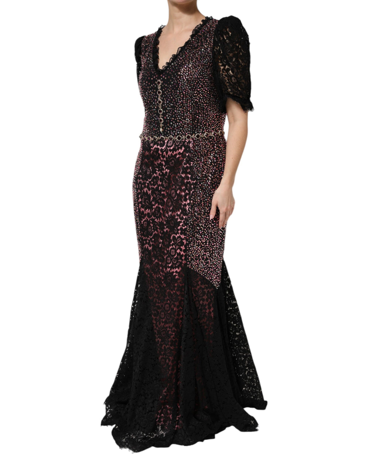 Indulge in the exquisite allure of the Dolce & Gabbana Multicolor Embellished Mermaid Gown, a luxurious masterpiece crafted from silk and cotton, embodying timeless elegance and sophisticated artistry.