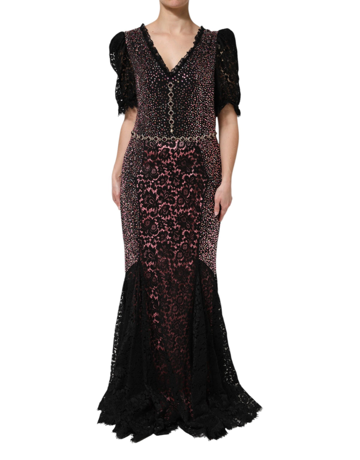 Indulge in the exquisite allure of the Dolce & Gabbana Multicolor Embellished Mermaid Gown, a luxurious silk and cotton masterpiece that embodies timeless elegance and sophistication.
