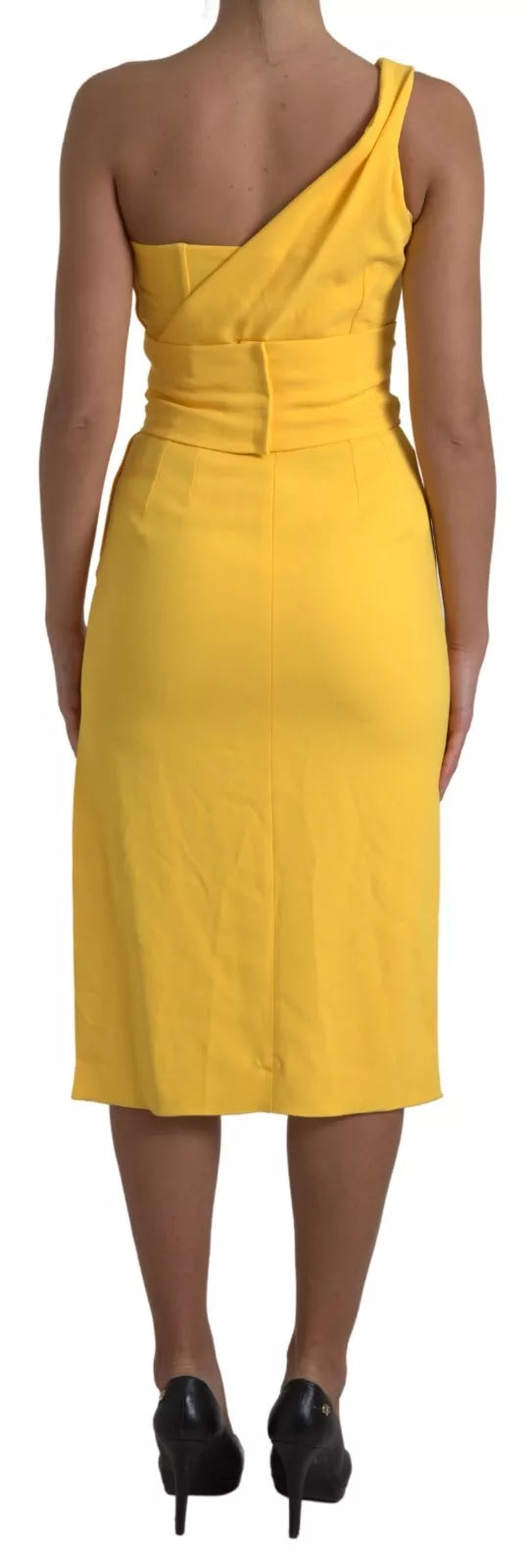 Indulge in the opulence of the Dolce & Gabbana Yellow One Shoulder Side Slit Sheath Dress, a testament to exquisite Italian craftsmanship and timeless elegance, perfect for unforgettable moments.