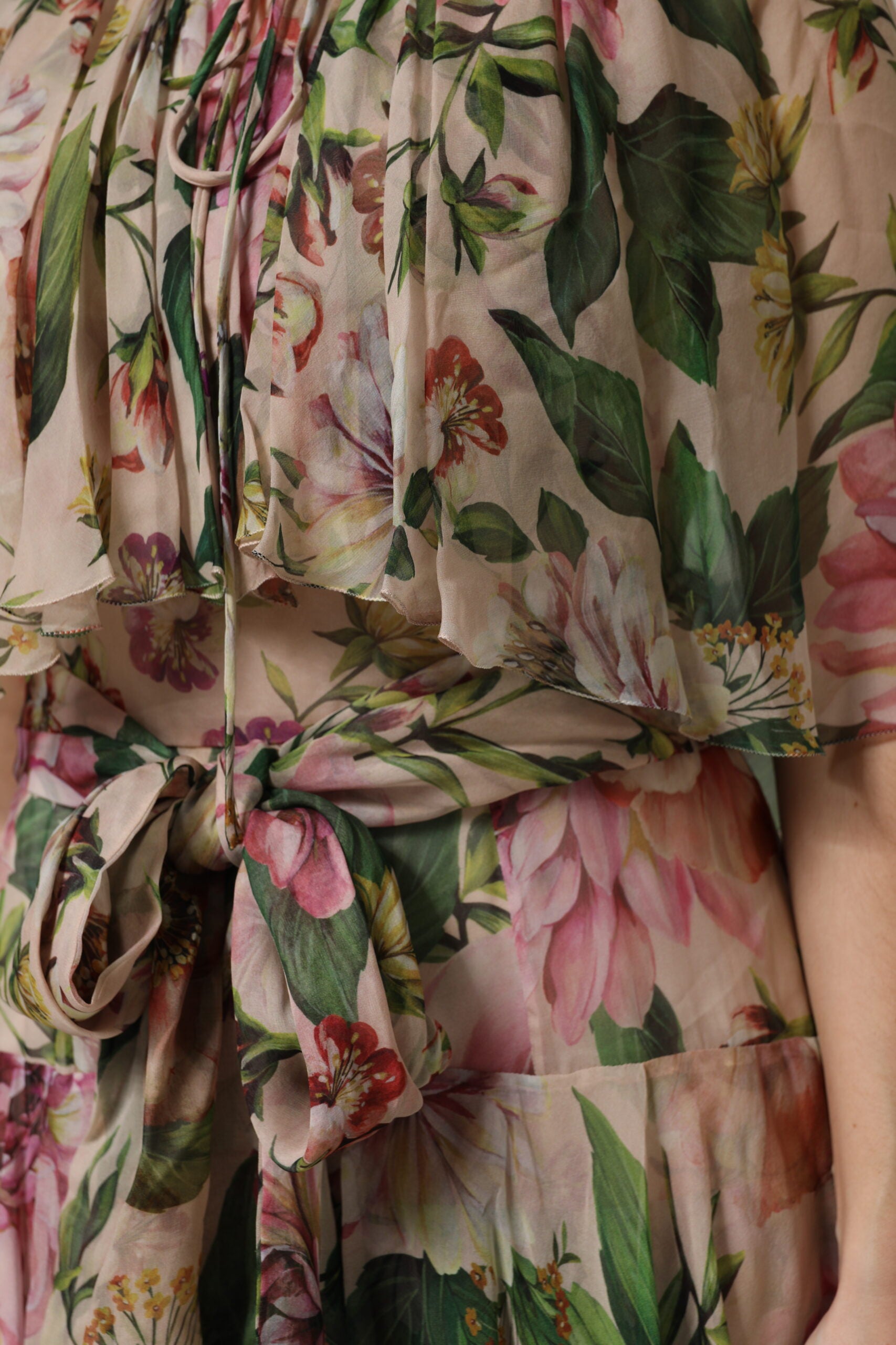 Dolce & Gabbana Pink Floral Print Tiered Long Maxi Dress