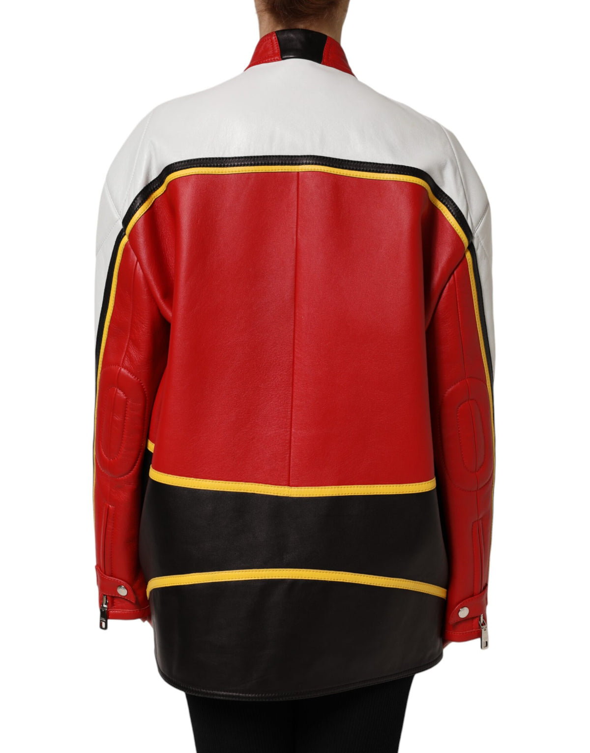 Experience the allure of the Dolce & Gabbana Multicolor Leather Biker Full Zip Coat Jacket, a masterpiece of Italian craftsmanship in sumptuous lambskin, designed for the confident individual who embraces elegance and sophistication.