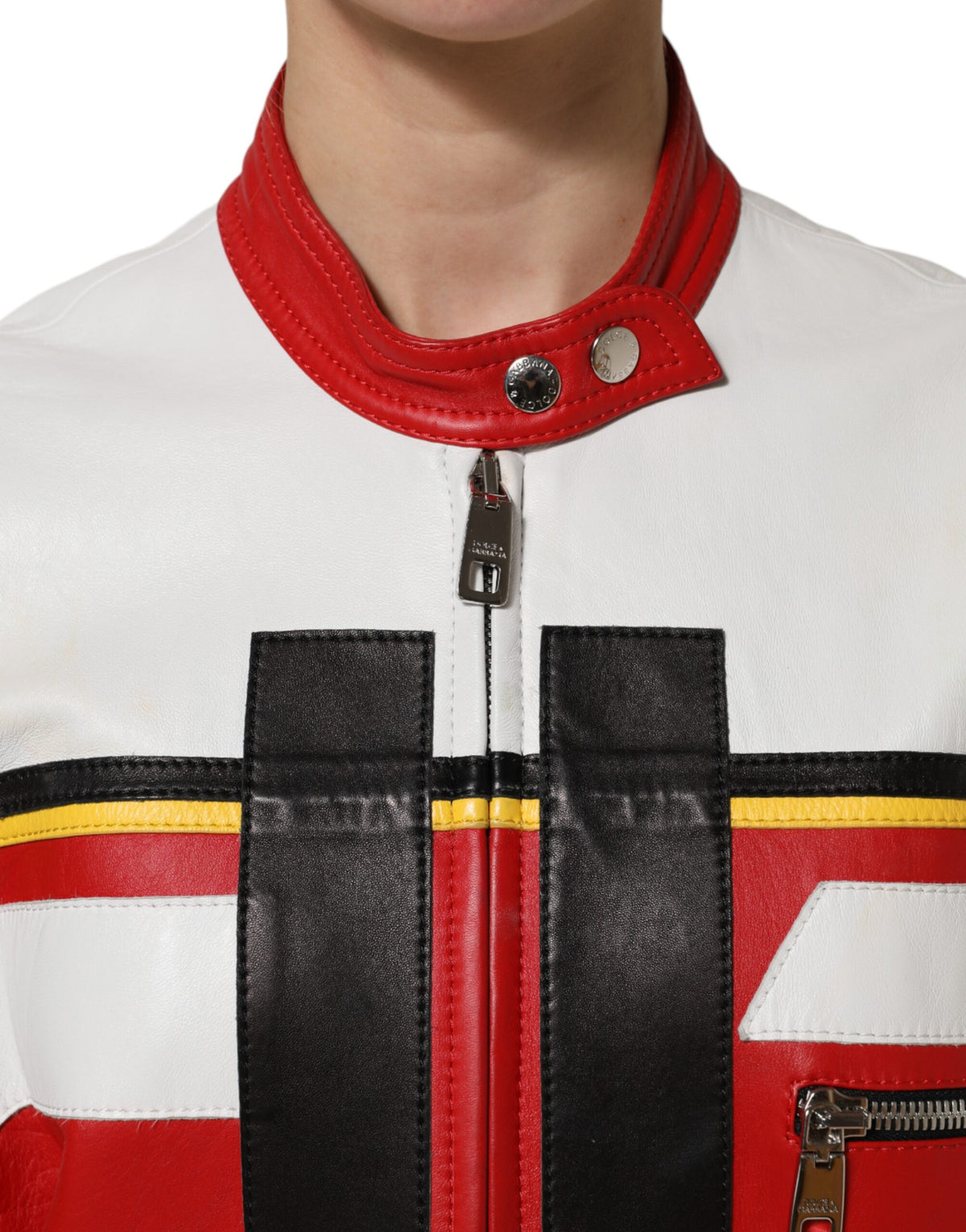 Elevate your wardrobe with the Dolce & Gabbana Multicolor Leather Biker Full Zip Coat Jacket, a masterpiece of Italian craftsmanship in sumptuous lambskin, designed for the discerning individual who embodies elegance and confidence.