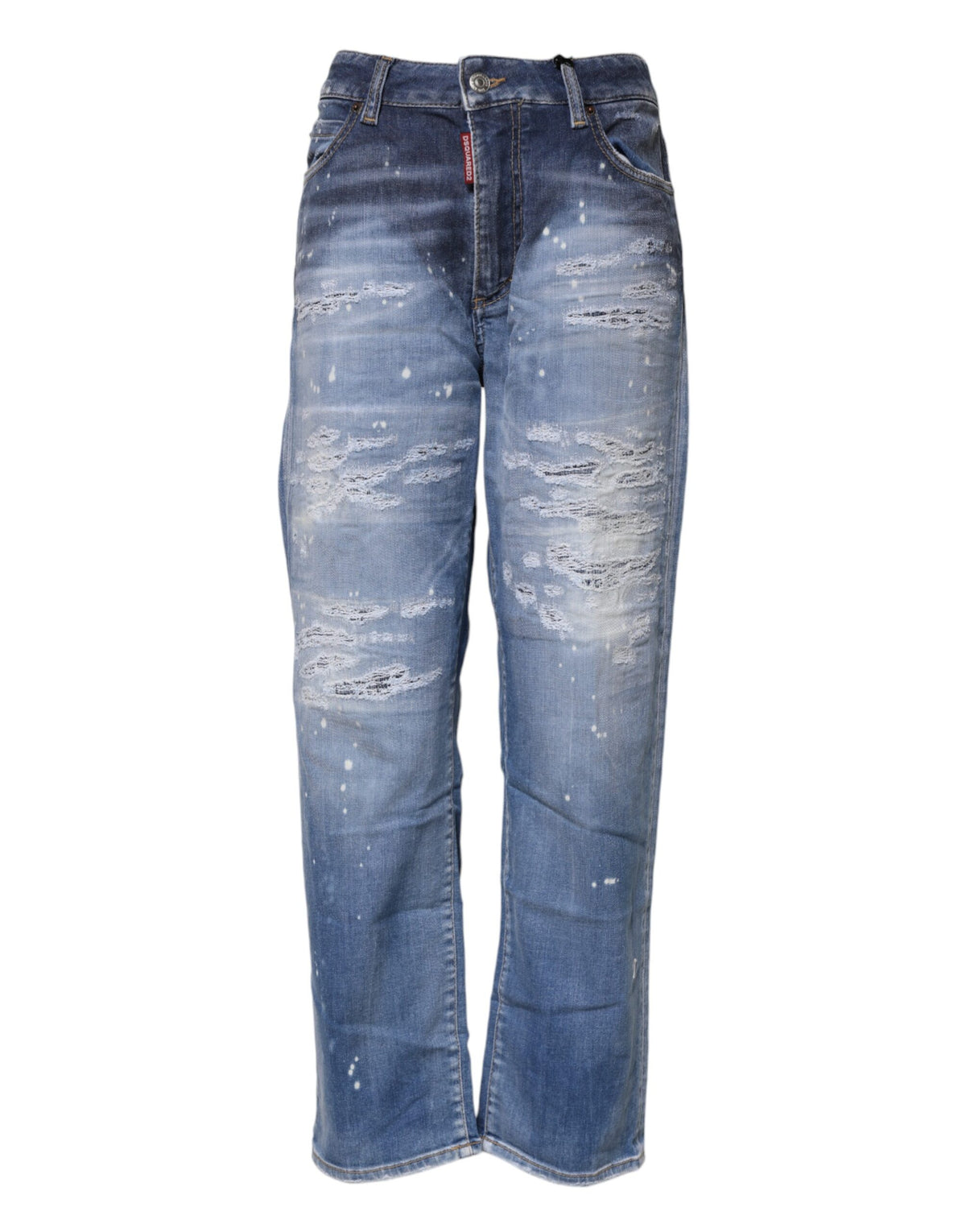 Elevate your wardrobe with Dsquared² Blue Tattered Cotton Mid Waist Straight Denim Jeans, a luxurious blend of comfort and sophistication, crafted for the discerning individual.