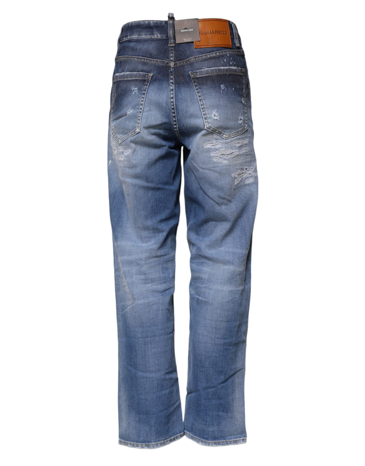 Elevate your wardrobe with Dsquared² Blue Tattered Cotton Mid Waist Straight Denim Jeans, where exquisite craftsmanship meets timeless elegance for the discerning individual.