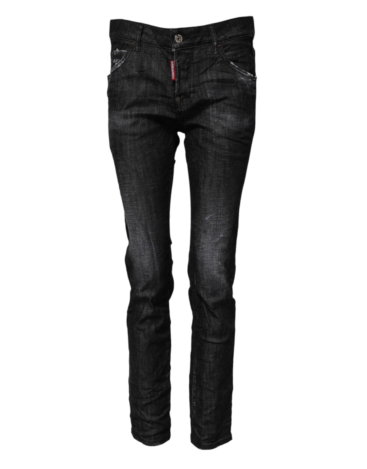 Indulge in the exquisite Dsquared² Black Washed Cotton Mid Waist Skinny Jeans, where Italian craftsmanship meets luxurious allure, redefining your wardrobe essentials.
